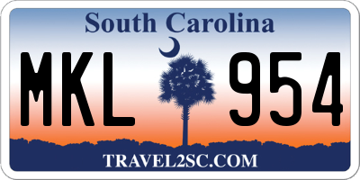 SC license plate MKL954