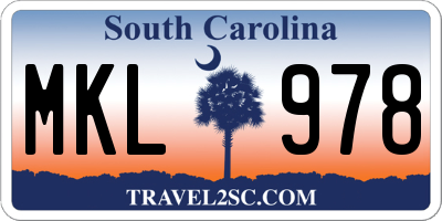 SC license plate MKL978