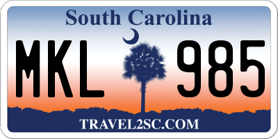 SC license plate MKL985