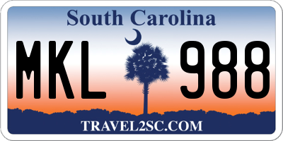 SC license plate MKL988
