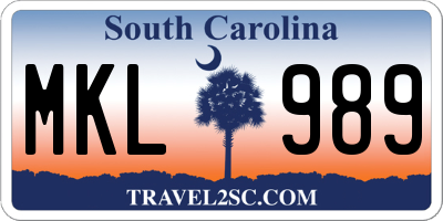 SC license plate MKL989