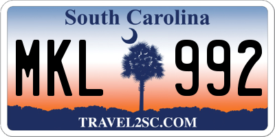 SC license plate MKL992