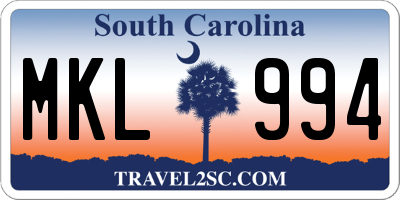 SC license plate MKL994