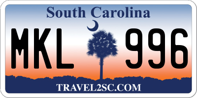 SC license plate MKL996