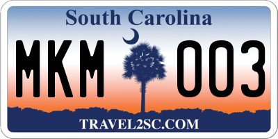 SC license plate MKM003