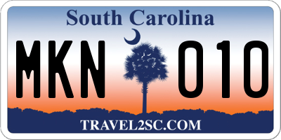SC license plate MKN010