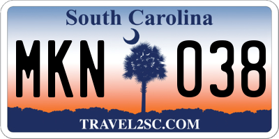 SC license plate MKN038