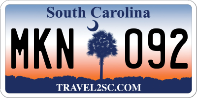 SC license plate MKN092