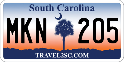 SC license plate MKN205