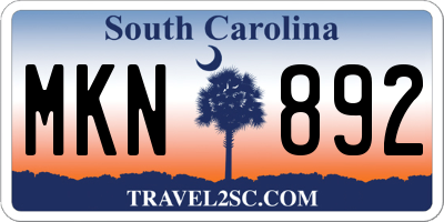 SC license plate MKN892