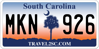 SC license plate MKN926