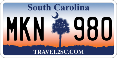 SC license plate MKN980