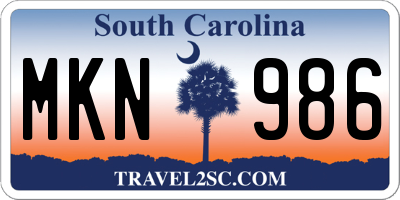SC license plate MKN986