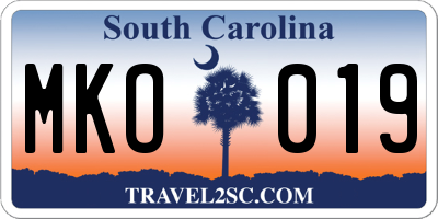 SC license plate MKO019