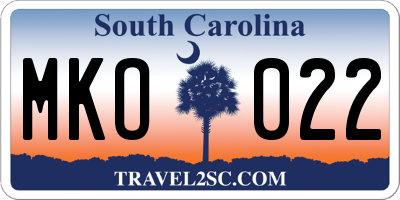SC license plate MKO022