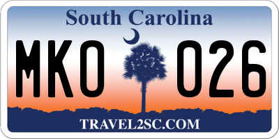 SC license plate MKO026