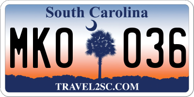 SC license plate MKO036