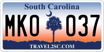 SC license plate MKO037