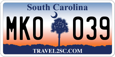 SC license plate MKO039