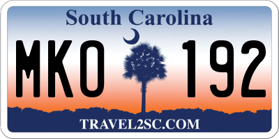 SC license plate MKO192