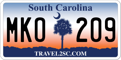 SC license plate MKO209