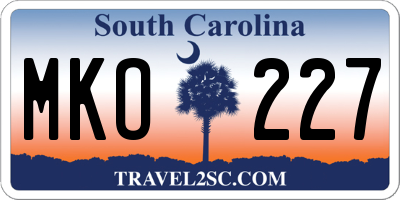 SC license plate MKO227