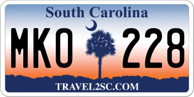 SC license plate MKO228
