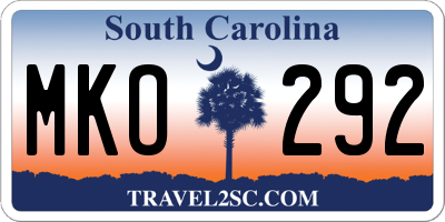 SC license plate MKO292