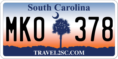 SC license plate MKO378