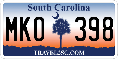 SC license plate MKO398