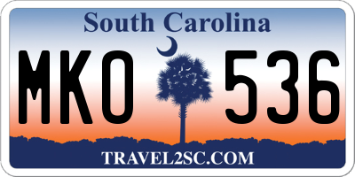 SC license plate MKO536