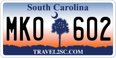 SC license plate MKO602