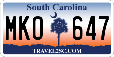 SC license plate MKO647