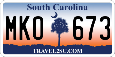 SC license plate MKO673