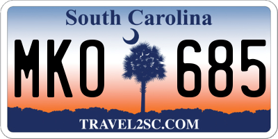 SC license plate MKO685