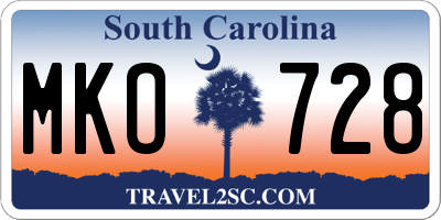SC license plate MKO728
