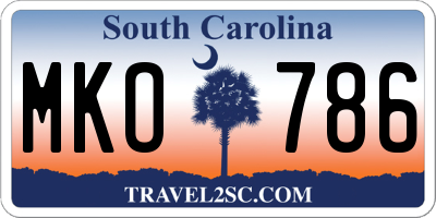 SC license plate MKO786
