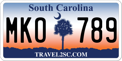 SC license plate MKO789