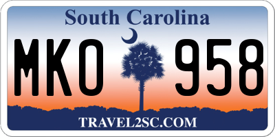 SC license plate MKO958