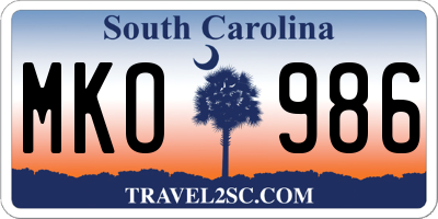 SC license plate MKO986