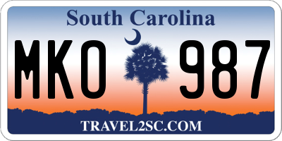 SC license plate MKO987