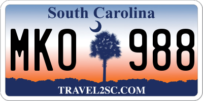SC license plate MKO988