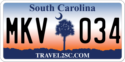 SC license plate MKV034