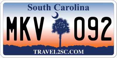 SC license plate MKV092