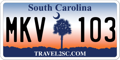 SC license plate MKV103