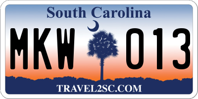 SC license plate MKW013