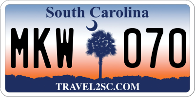SC license plate MKW070