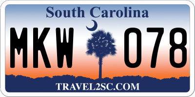 SC license plate MKW078