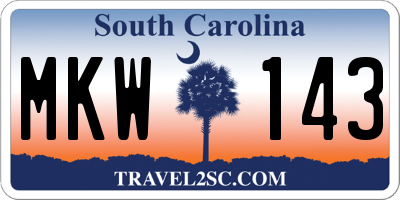 SC license plate MKW143