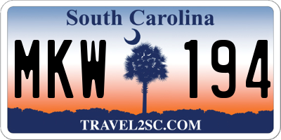 SC license plate MKW194